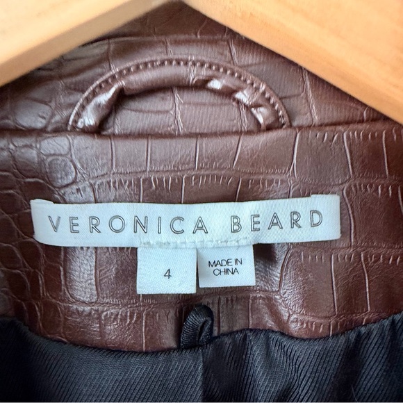 VERONICA BEARD | Brown Cooke Croc Embossed Vegan Leather Jacket Blazer Size 4 - Picture 5 of 10